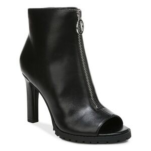 Front Zip Open Toe Heeled Booties Black